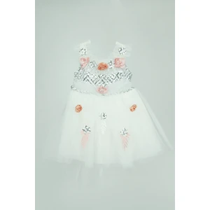 Kız Çocuk Butik Elbise Kostüm 1-2-3-4 Yaş Simli Zeytindallı ve Rengarenk Güllü Kuyruklu Elbise