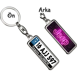 Hediye Zengini Kişiye Özel Jeep Neon Pembe Logo Tema Plaka Anahtarlık