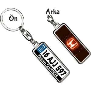 Hediye Zengini Kişiye Özel Honda  Neon Lights K. Kahverengi Logo Tema Plaka Anahtarlık