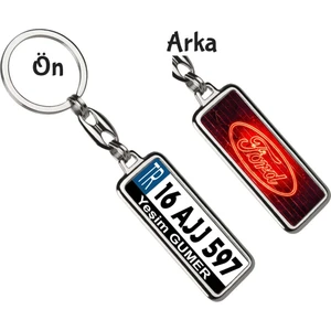 Hediye Zengini Kişiye Özel Ford Neon Kırmızı Logo Tema Plaka Anahtarlık