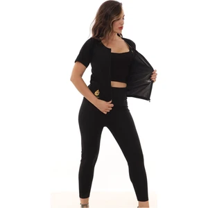 Sauna Suit Sauna Terleten Termal Korse Tayt ve Fermuarlı Kısa Kollu Takım