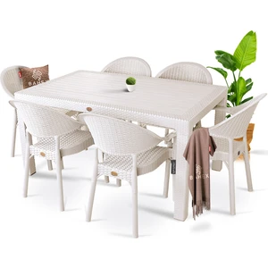 Rattan Masa Takımı 90x150 Camsız Masa 6 Kişilik Sandalye Seti Bahçe Balkon Teras Takımı