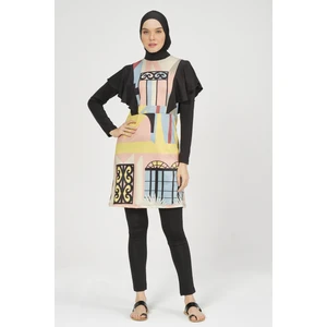 Desenli Volan Süslemeli Tesettür Mayo