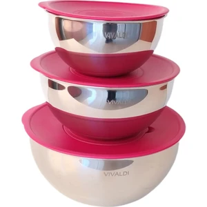 Vıvaldı Çelik Saklama Kabı Ve Karıştırıcı 3 Lu Set 16-20-24 Cm Kırmızı
