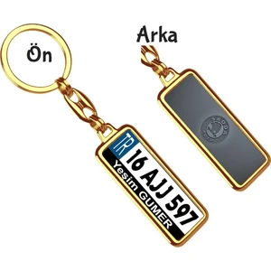 Hediye Zengini Kişiye Özel Skoda Gri Metalik Logo Tema Plaka Anahtarlık