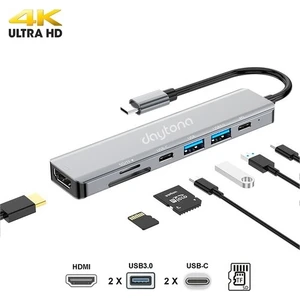 CF08 Macbook Uyumlu Type-C To 4K 1080P Ultra Hd HDMI Type-C Pd Şarj 2* USB 3.0 Sd Tf Kart Okuyucu Kablolu 7ın1 Çevirici Hub Adaptör