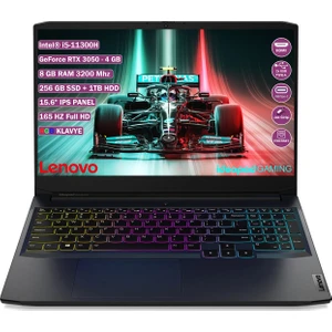 IdeaPad Gaming 3 15IHU6 Intel Core i5 11300H 8GB 256GB SSD 1TB HDD RTX 3050 Freedos 15.6" FHD Taşınabilir Bilgisayar 82K100CWTX