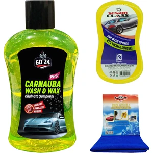 Carnauba Cilalı Oto Şampuanı (1 Lt) + Mikrofiber Bez + Sünger