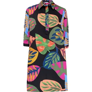 MAREVER FASHION Nilüfer Desen Viskon Siyah Tünik Elbise