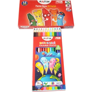 2'li Yeni Ürün Seti - Fatih 12'li Tam Boy Kuru Boya Kalemi & Fatih 12'li Pastel Boya