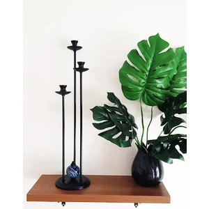 Üçlü Metal Şamdan Mumluk Mavi Çinili