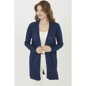 Desen Triko Kadın Triko Iğne Işi Uzun Hırka Lacivert