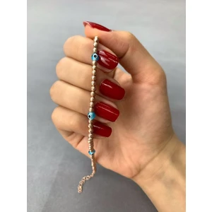 Bey Silver Dorika Toplu Üç Nazar Boncuklu Rose Kaplama Kadın Gümüş Bileklik