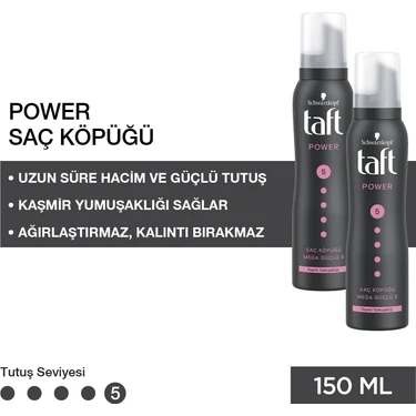Taft Power Kaşmir Saç Köpüğü - Uzun Süre Kalıcı Tutuş ve Hacim, 2×150 ml, Kuru ve Yıpranmış Saçlar
