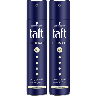 Taft Ultımate Sprey En Güçlü Tutuş ve Parlaklık,  250 ml X 2 Tüm Saç Tipleri için Uygun, Kristal