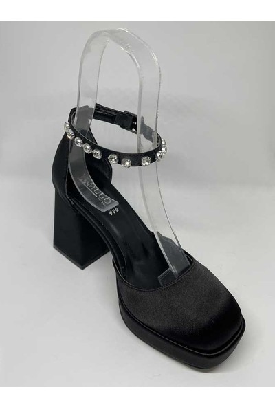 Mugo Kadın Bilekten Bağlamalı Platformlu Yüksek Topuklu Abiye Ayakkabı 101-22Y Siyah
