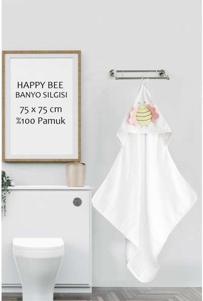 Bibaby Kız Bebek Happy Bee Arı Temalı Banyo Duş Havlusu Silgi 75×75 cm