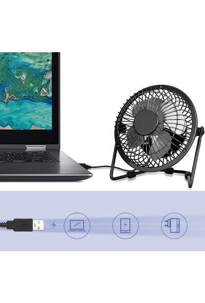 Robeve Masa Üstü USB Fan Soğutucu Vantilatör Klima USB Girişli Metal Serinletici Fan Vantilatör Masaüstü