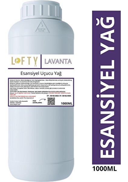 Lavanta Esansiyel Uçucu Yağ, Konsantre Esans, Oda Kokusu, Doğal 1000 ml