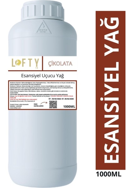 Çikolata Esansiyel Uçucu Yağ, Konsantre Esans, Oda Kokusu 1000 ml