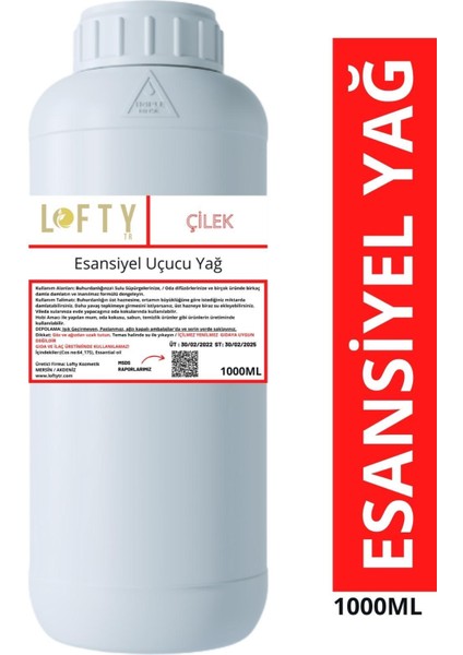 Çilek Esansiyel Uçucu Yağ, Konsantre Esans, Oda Kokusu 1000 ml