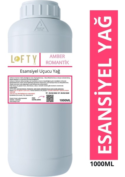 Amber Romantik Esansiyel Uçucu Yağ, Konsantre Esans, Oda Kokusu 1000 ml