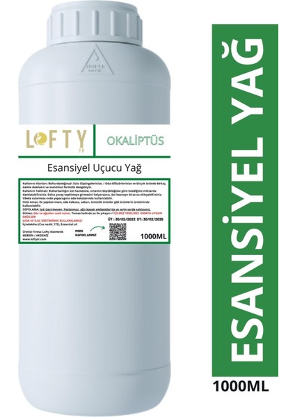 Okaliptus Esansiyel Uçucu Yağ, Konsantre Esans, Oda Kokusu 1000 ml