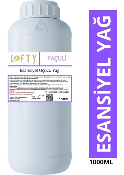 Paçuli Esansiyel Uçucu Yağ, Konsantre Esans, Oda Kokusu 1000 ml