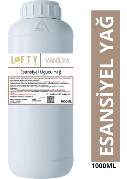 Vanilya Esansiyel Uçucu Yağ, Konsantre Esans, Oda Kokusu 1000 ml