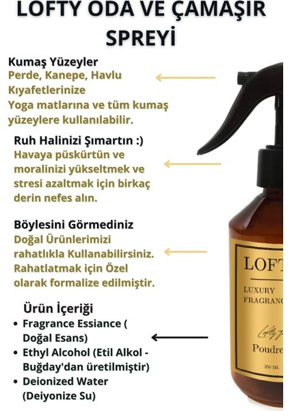 Pudra Oda ve Çamaşır Spreyi Oda Parfümü, Oda Kokusu, Koku Giderici Poudre Perfume 250ML