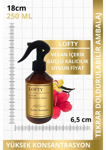 Amber Romantik Oda ve Çamaşır Spreyi Oda Parfümü, Oda Kokusu, Koku Giderici 250ML