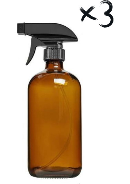 3x Sprey Başlıklı Amber Cam Şişe 500ML