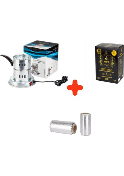 Patentli Galvaniz Elektrikli Ocak + 1 kg Kefo Gold Nargile Kömürü + Rulo Folyo