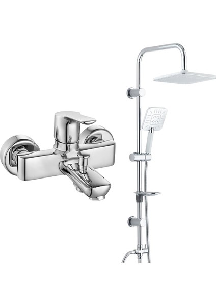 Eca Luna Banyo Bataryası+T-May Banyo Çamlıca Kare Tepe Duş Takımı Seti Paslanmaz Krom