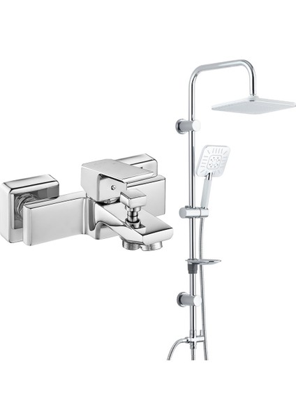 Eca Tiera Banyo Bataryası+T-May Banyo Çamlıca Kare Tepe Duş Takımı Seti Paslanmaz Krom