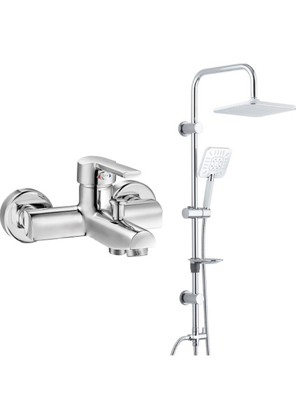 Eca Delta Banyo Bataryası+T-May Banyo Çamlıca Kare Tepe Duş Takımı Seti Paslanmaz Krom