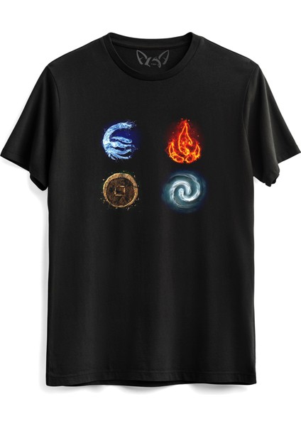 Avatar The Last Airbender Anime Baskılı Siyah Tshirt