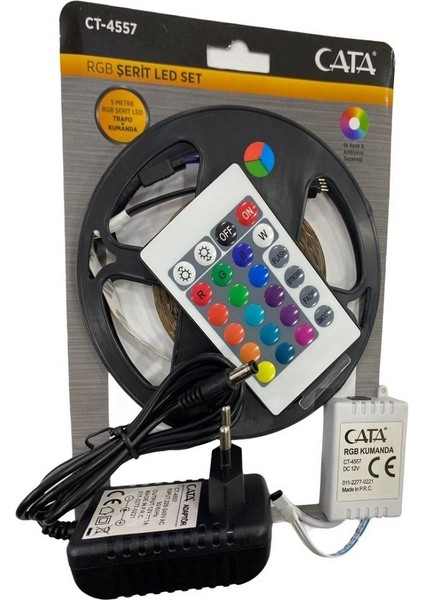 Ct 4557 Cata Rgb Şerit LED Set 5 mt Rgb LED 3 Renk+Trafo+ Kumanda