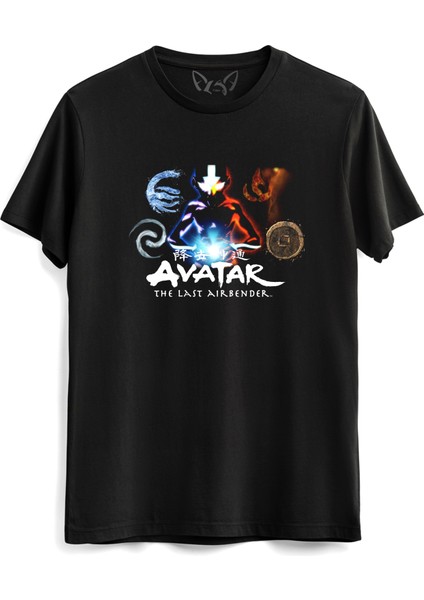Avatar The Last Airbender Anime Baskılı Siyah Tshirt