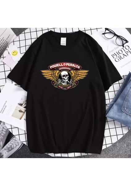 Powell Peralta Dijital Baskili %100 Pamuk Oversize Bol Kesim Motorcu Erkek T-Shirt