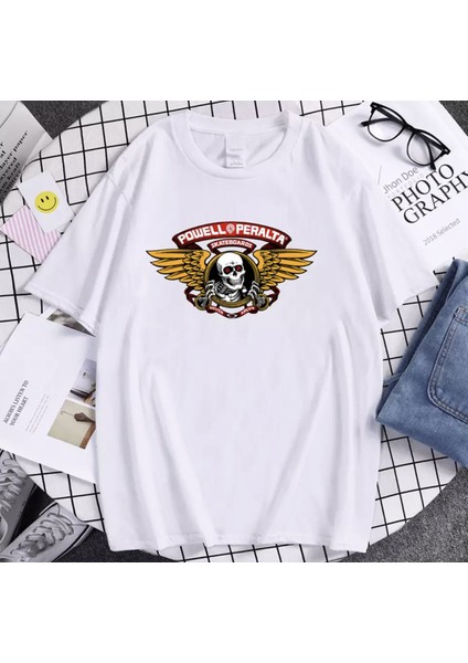 Powell Peralta Dijital Baskılı %100 Pamuk Oversize Bol Kesim Motorcu Erkek T-Shirt