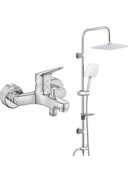 Eca Spylos Banyo Bataryası+T-May Banyo Çamlıca Kare Tepe Duş Takımı Seti Paslanmaz Krom