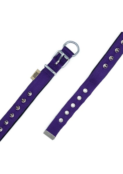 Konforlu Dokumadan El Yapımı Çivili Köpek Boyun Tasması 2,5X37-45CM Mor