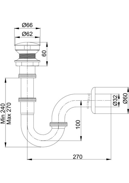 U Borulu Lavabo Sifonu Sabit Kapak Süzgeçli 102119072