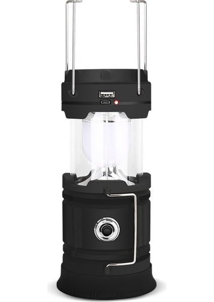 5803 Güneş Kamp Lambası Açık LED Acil Taşınabilir Işık Desteği USB Çıkışı (Siyah) (Yurt Dışından)