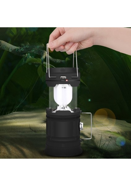 5803 Güneş Kamp Lambası Açık LED Acil Taşınabilir Işık Desteği USB Çıkışı (Siyah) (Yurt Dışından)