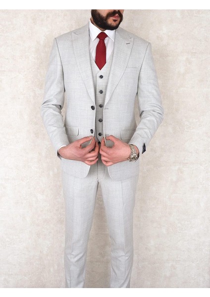 Slimfit Yelekli Drop 6 Takım-Gri