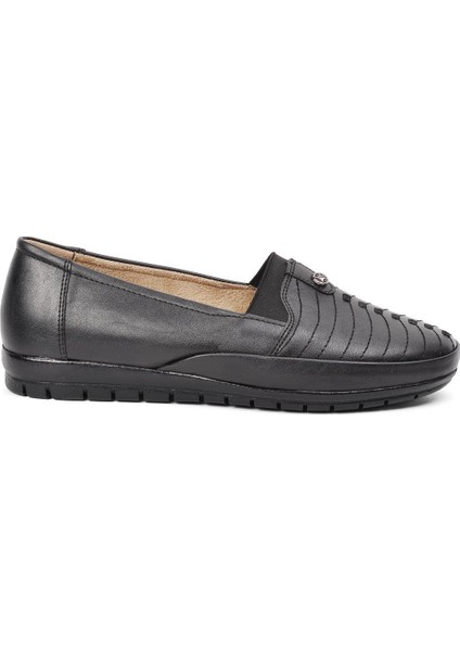 144 Siyah Comfort Içi Hakiki Deri Kadın Günlük Ayakkabı