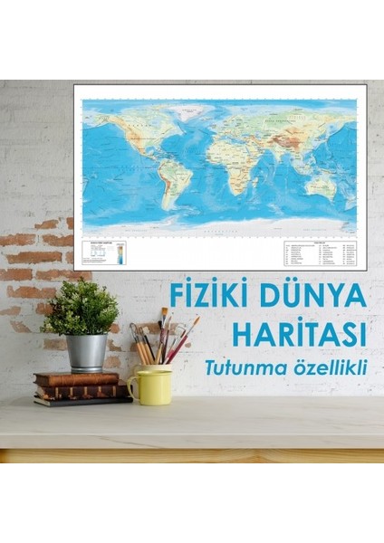 Sihirli Tahta Dünya Fiziki Harita 75 x 116 cm