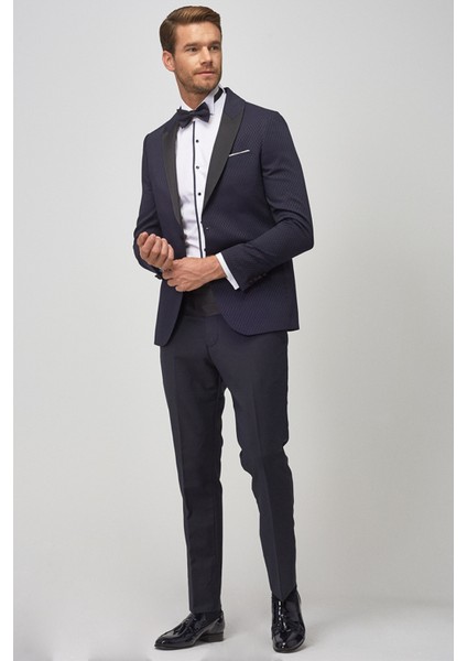 ALTINYILDIZ CLASSICS Erkek Lacivert-Siyah Slim Fit Desenli Smokin Damatlık
